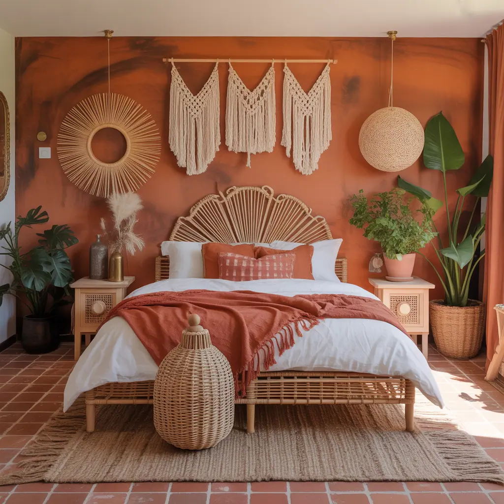 burnt orange boho bedroom