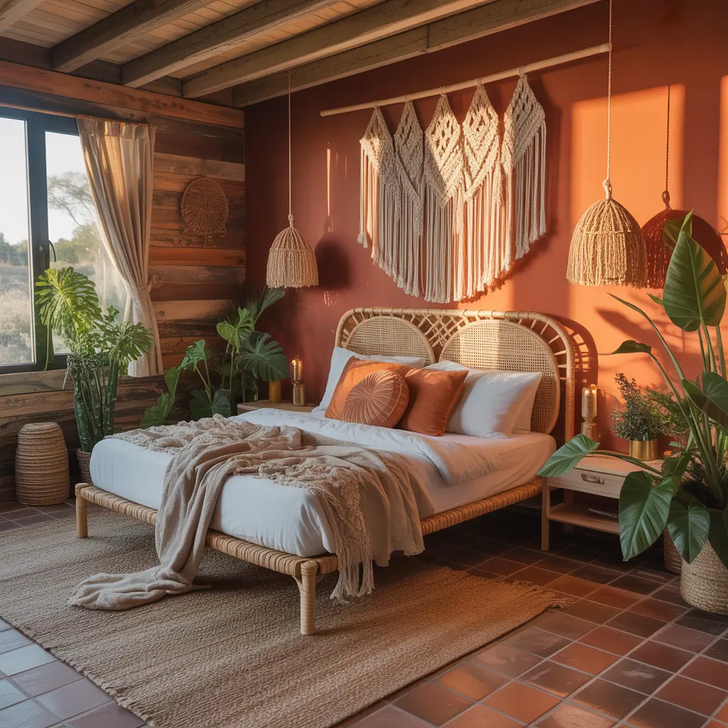 burnt orange boho bedroom