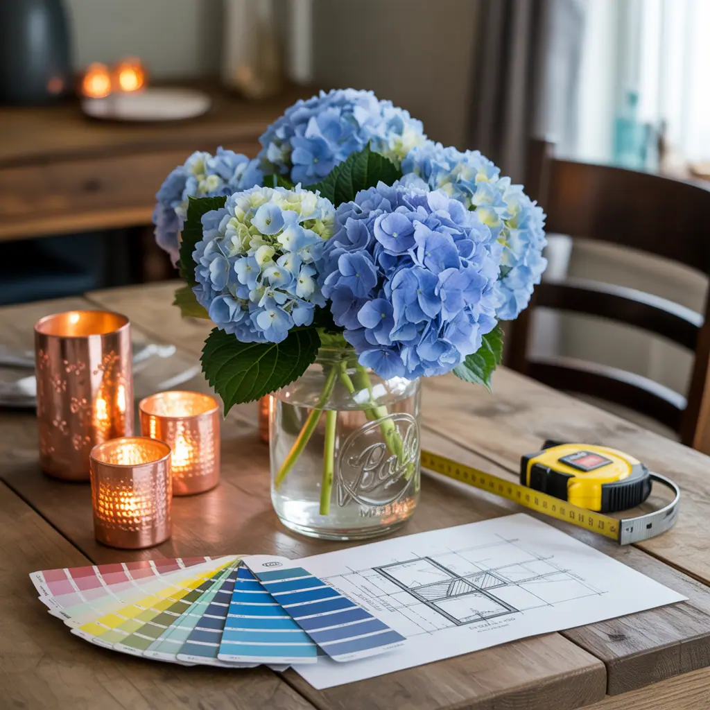 centerpiece ideas blue hydrangea