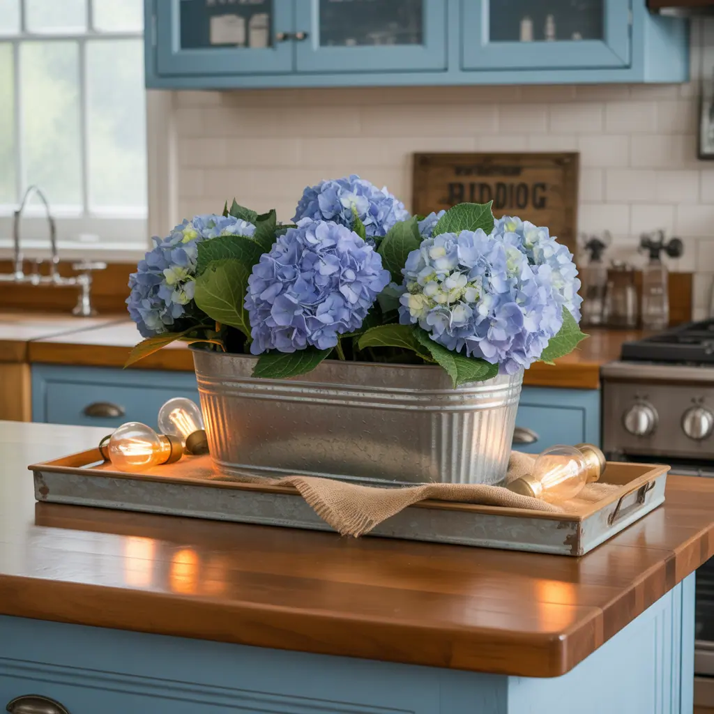 centerpiece ideas blue hydrangea