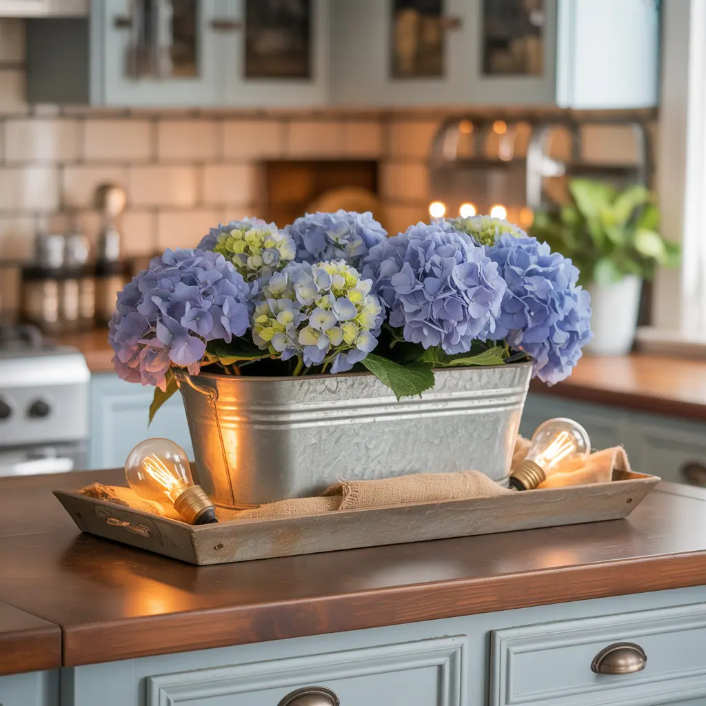 centerpiece ideas blue hydrangea