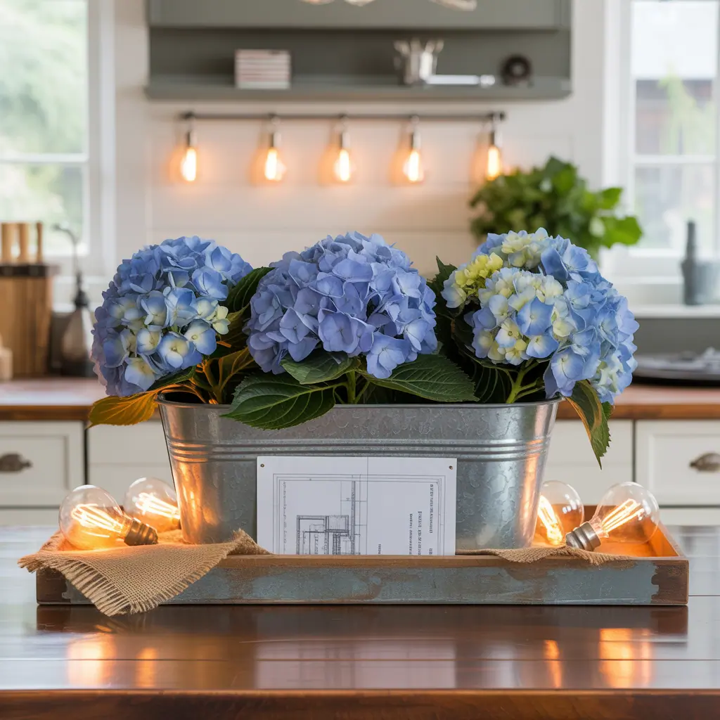 centerpiece ideas blue hydrangea