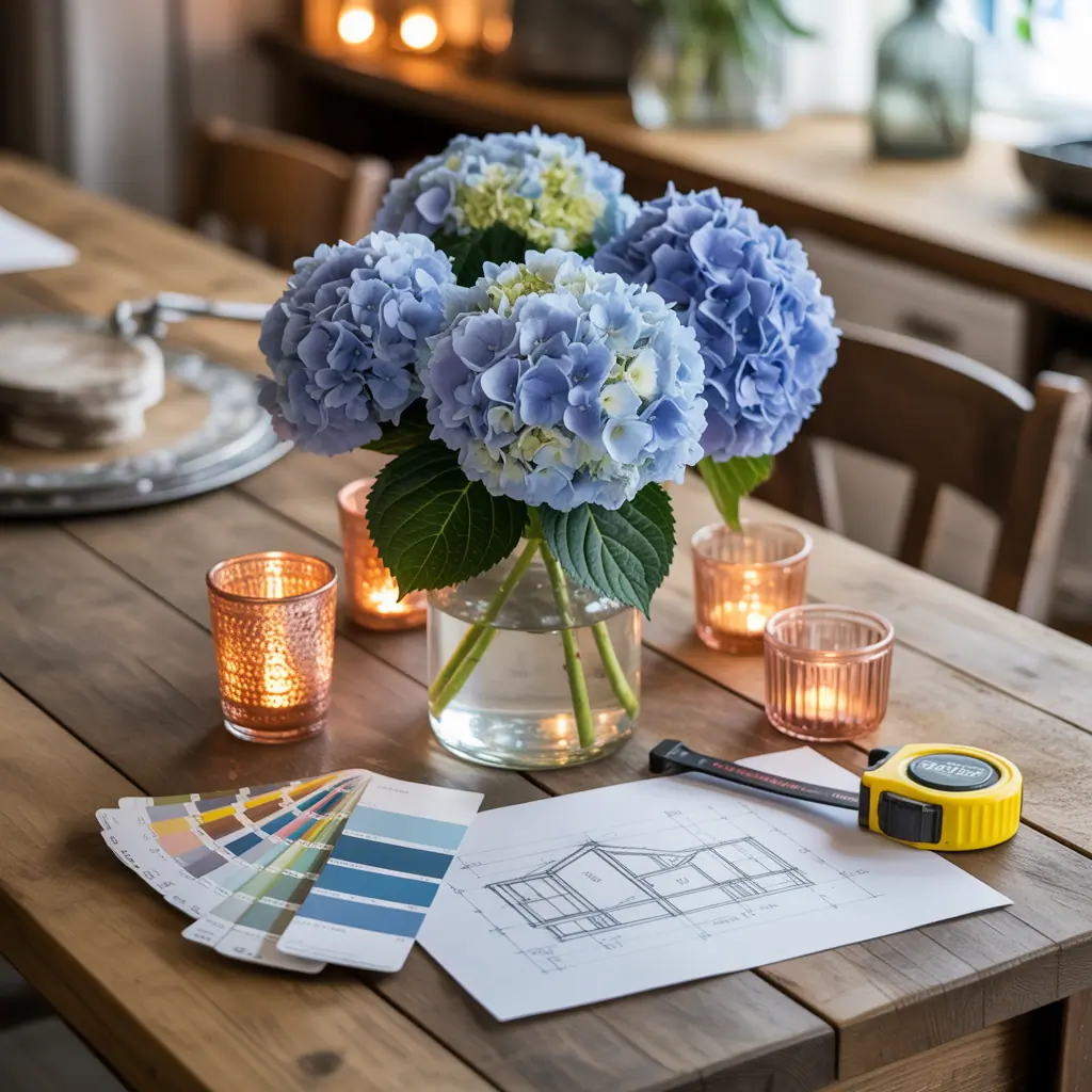 centerpiece ideas blue hydrangea