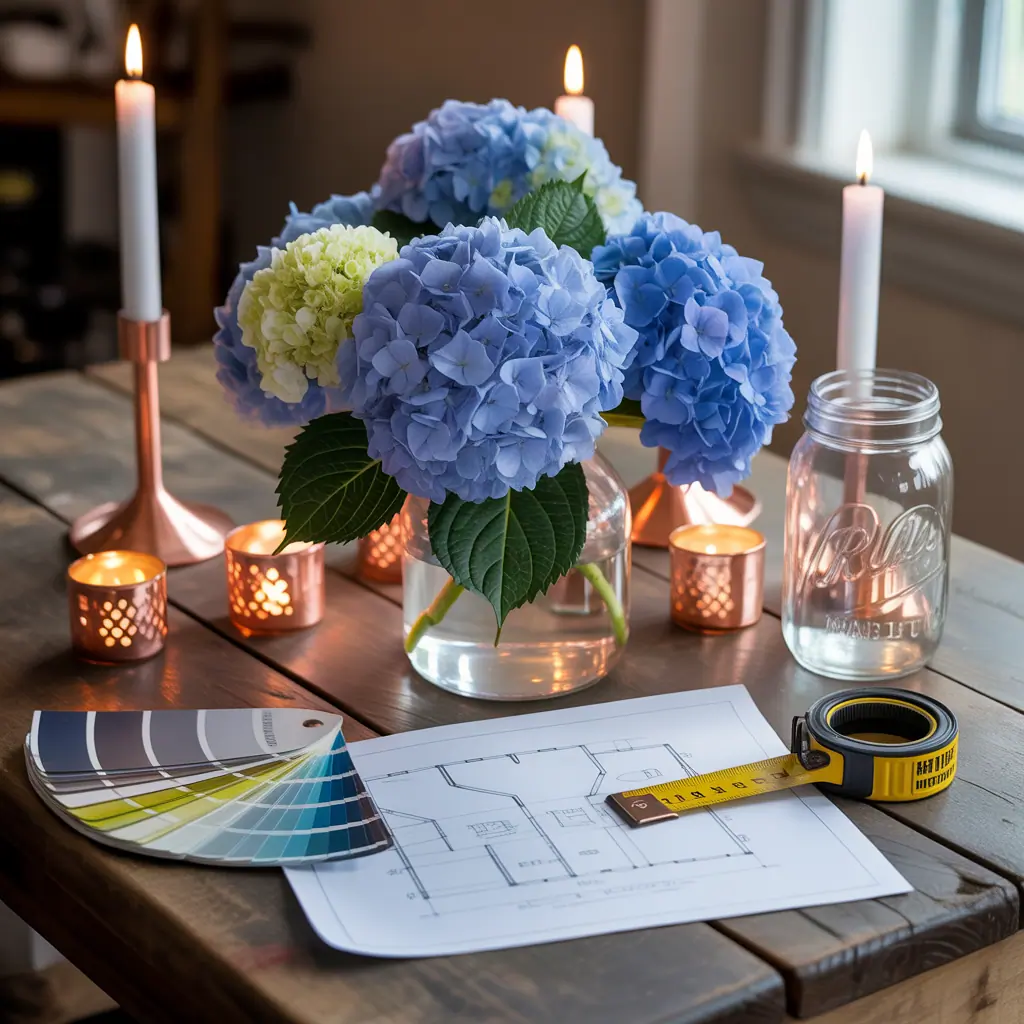 centerpiece ideas blue hydrangea