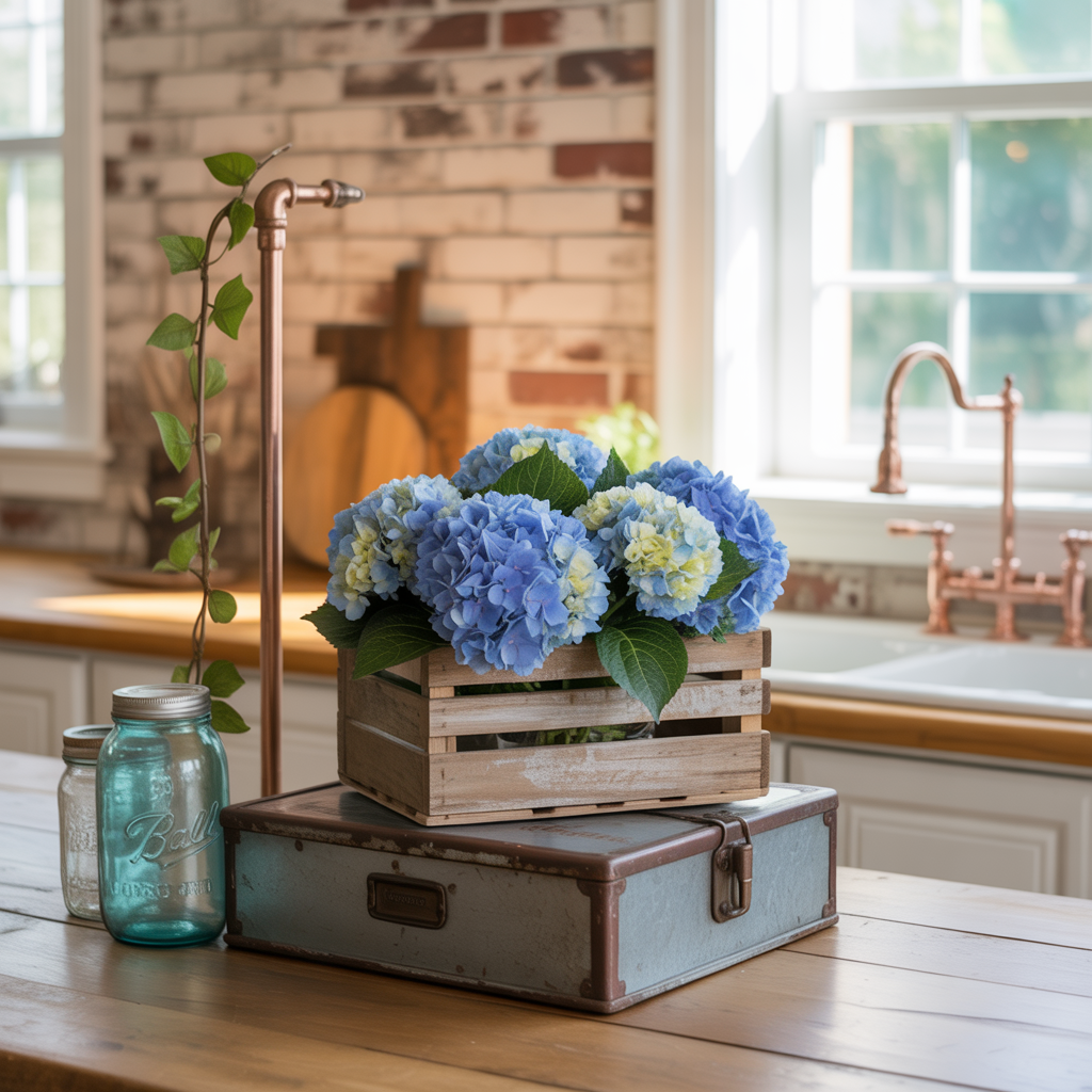 centerpiece ideas blue hydrangea