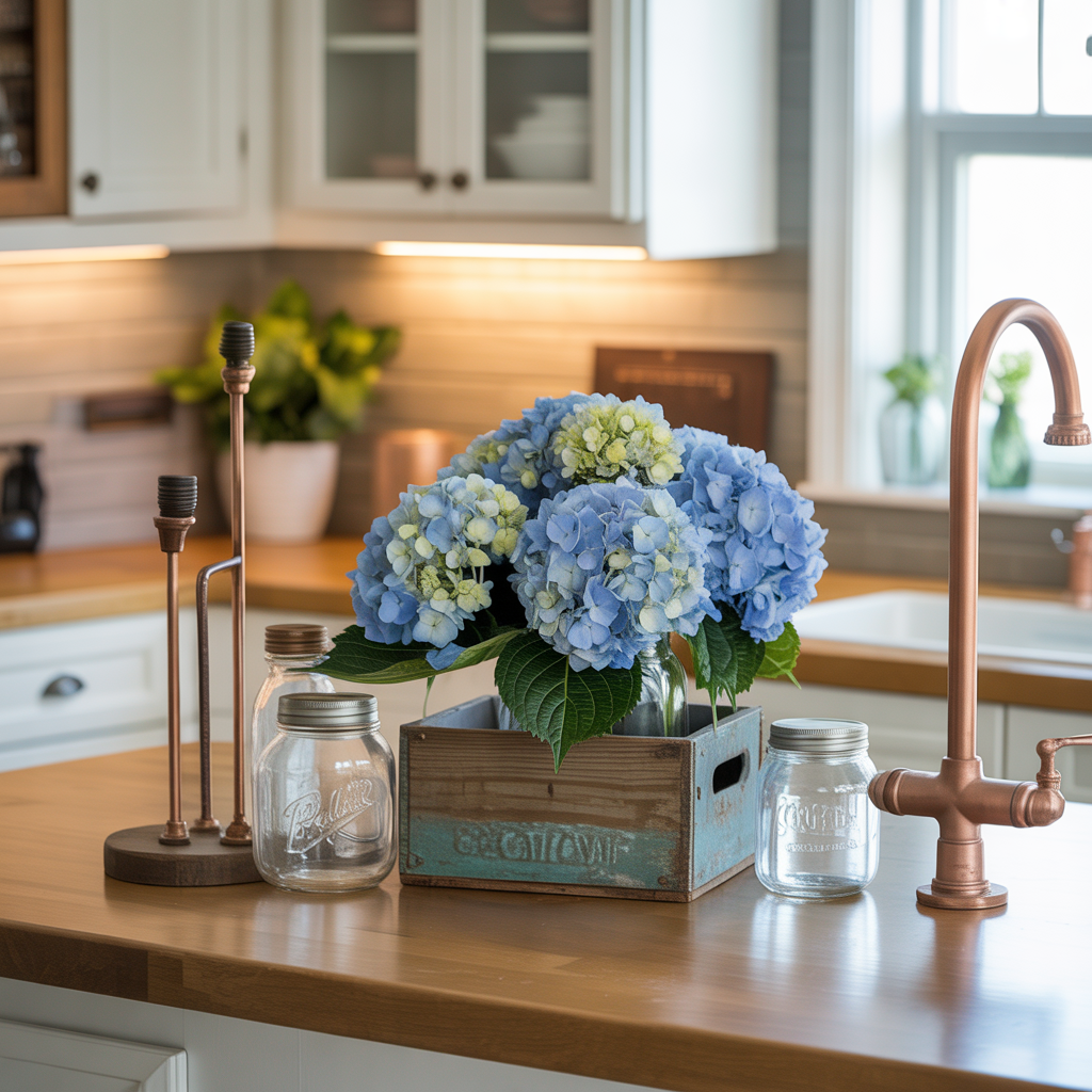 centerpiece ideas blue hydrangea