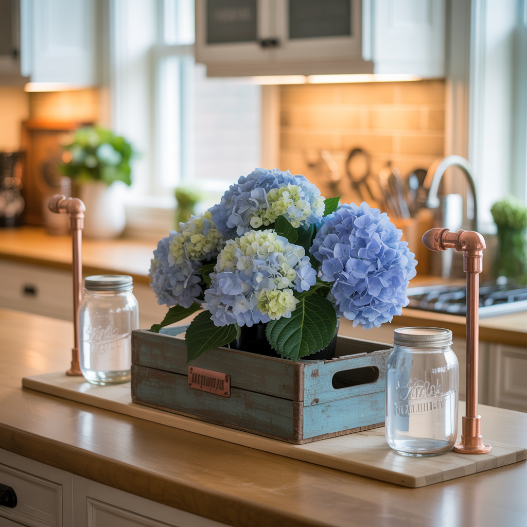 centerpiece ideas blue hydrangea