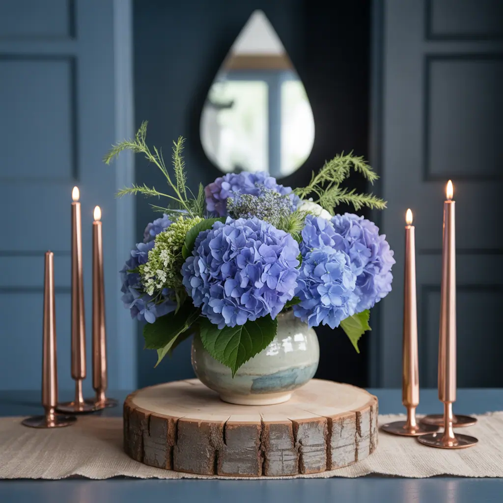 centerpiece ideas blue hydrangea