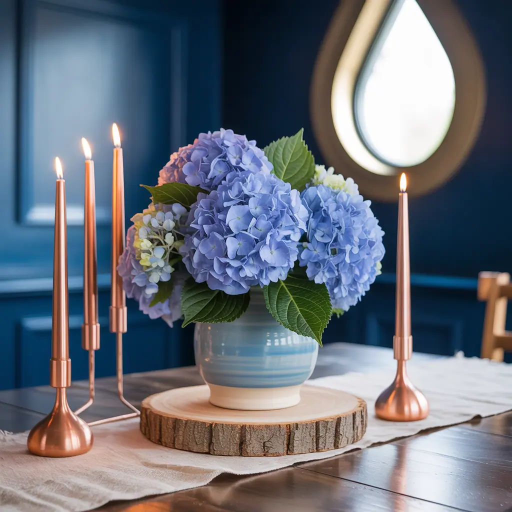 centerpiece ideas blue hydrangea