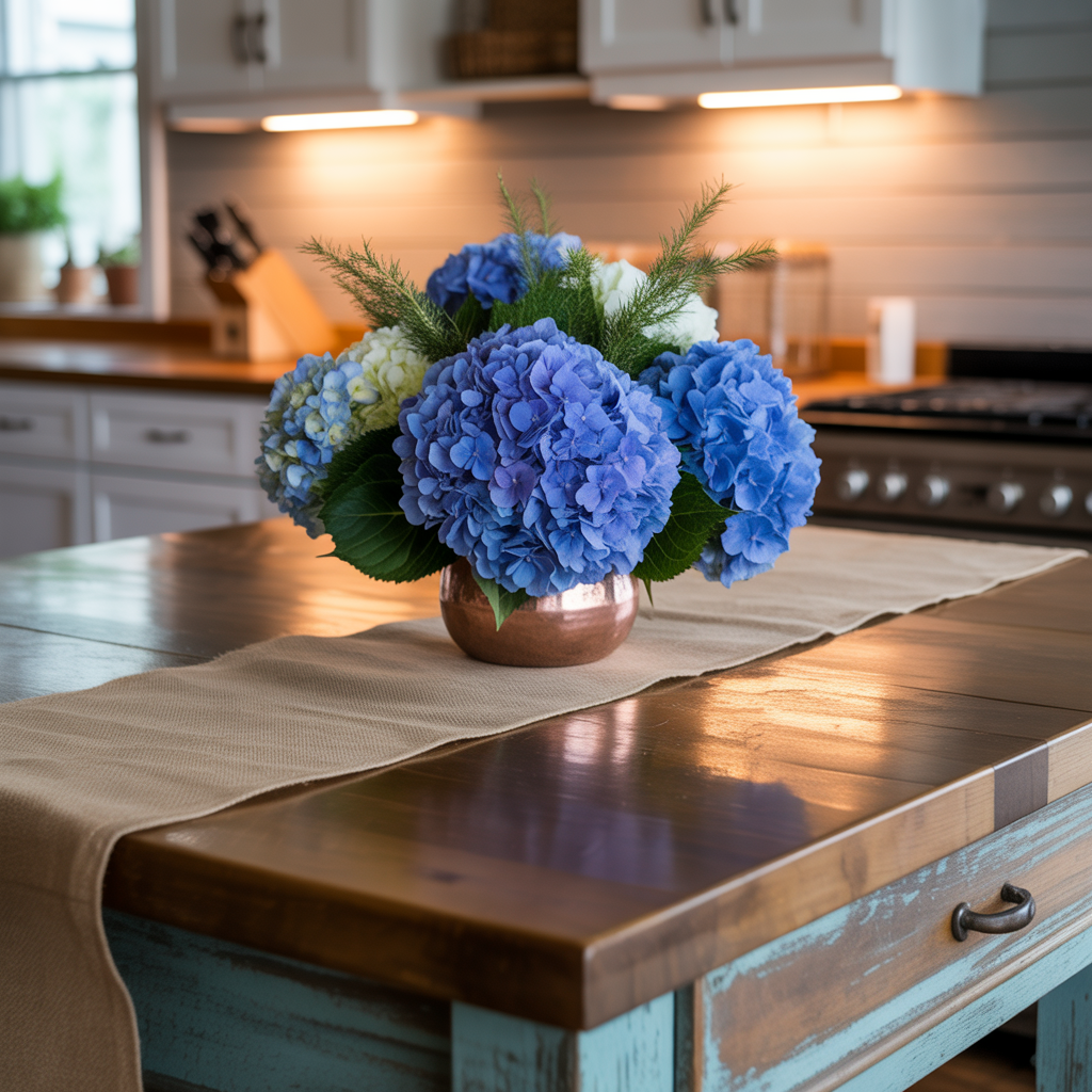 centerpiece ideas blue hydrangea