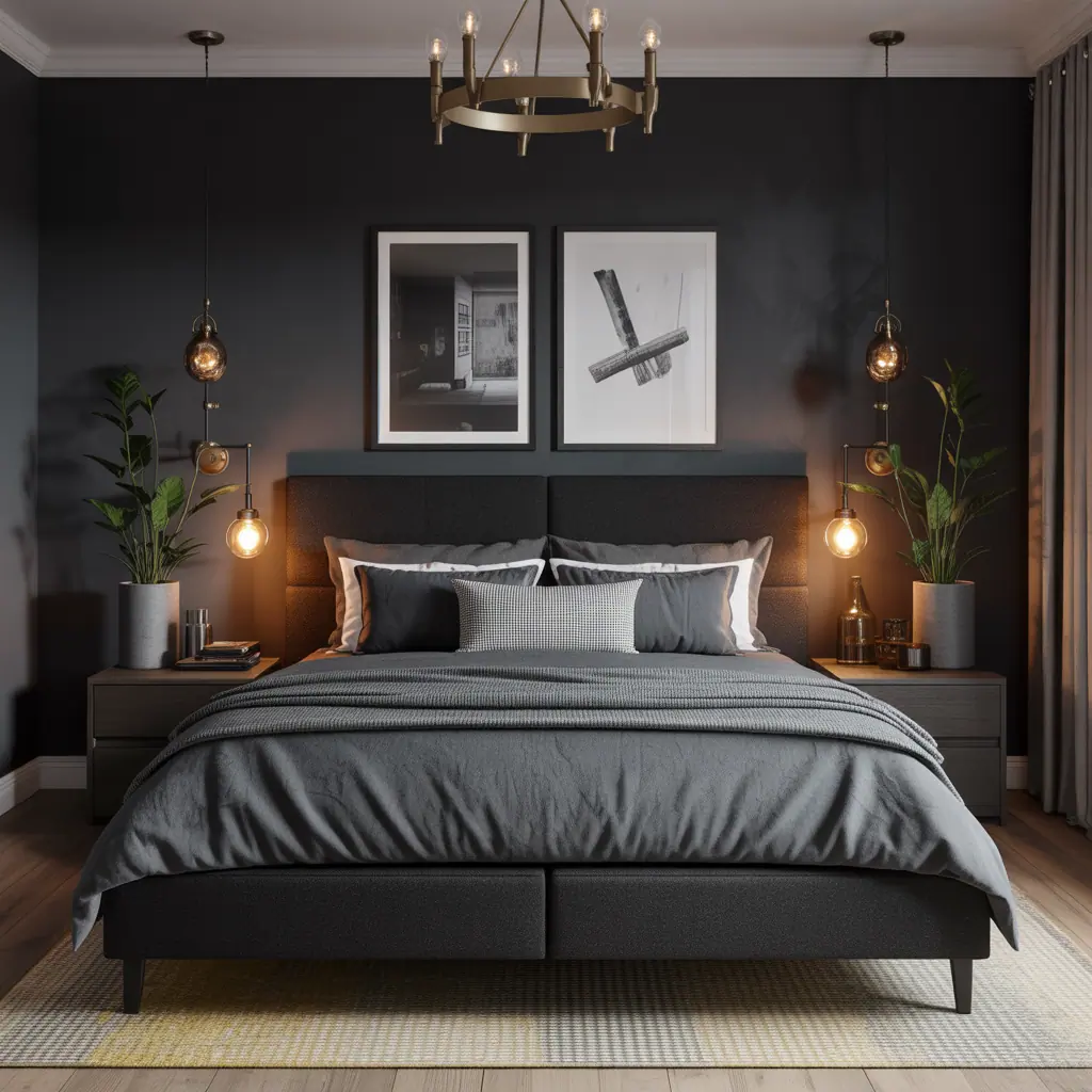charcoal headboard dark grey bedroom ideas