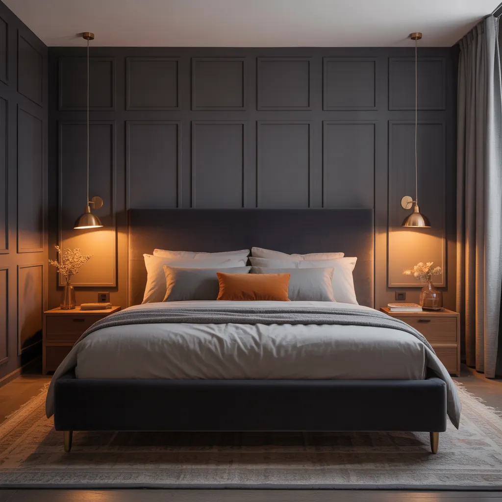 charcoal headboard dark grey bedroom ideas
