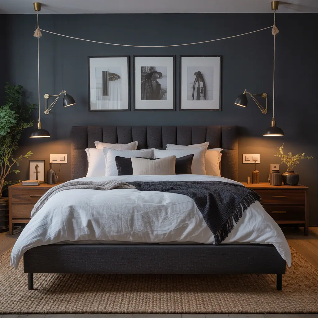 charcoal headboard dark grey bedroom ideas