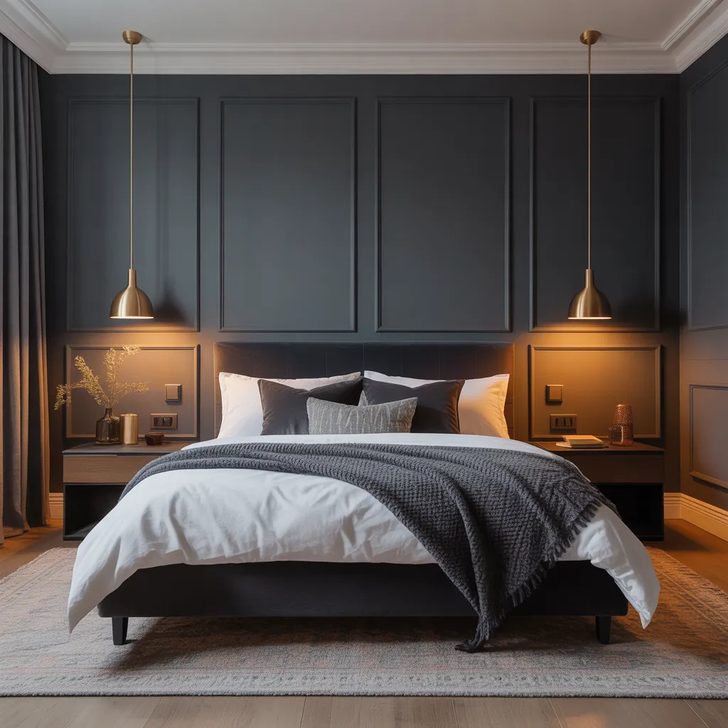 charcoal headboard dark grey bedroom ideas