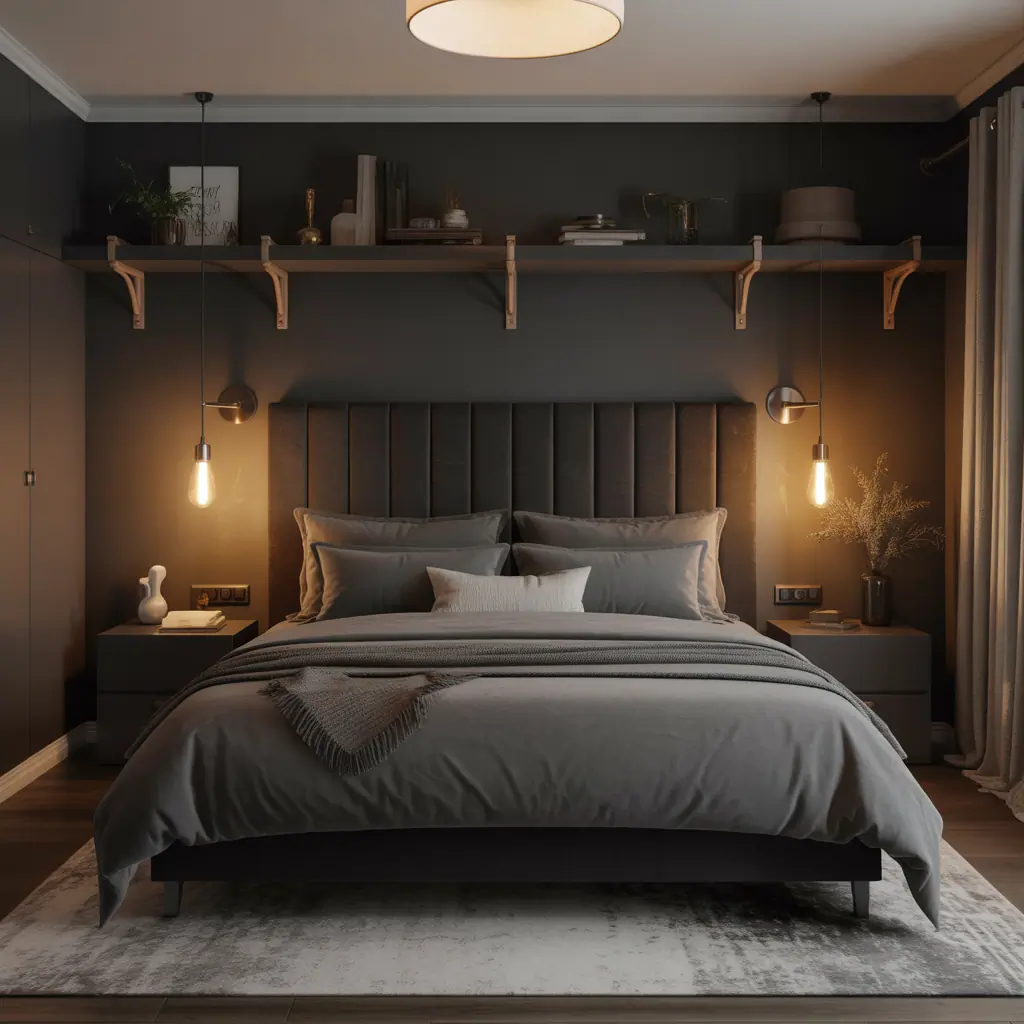 charcoal headboard dark grey bedroom ideas