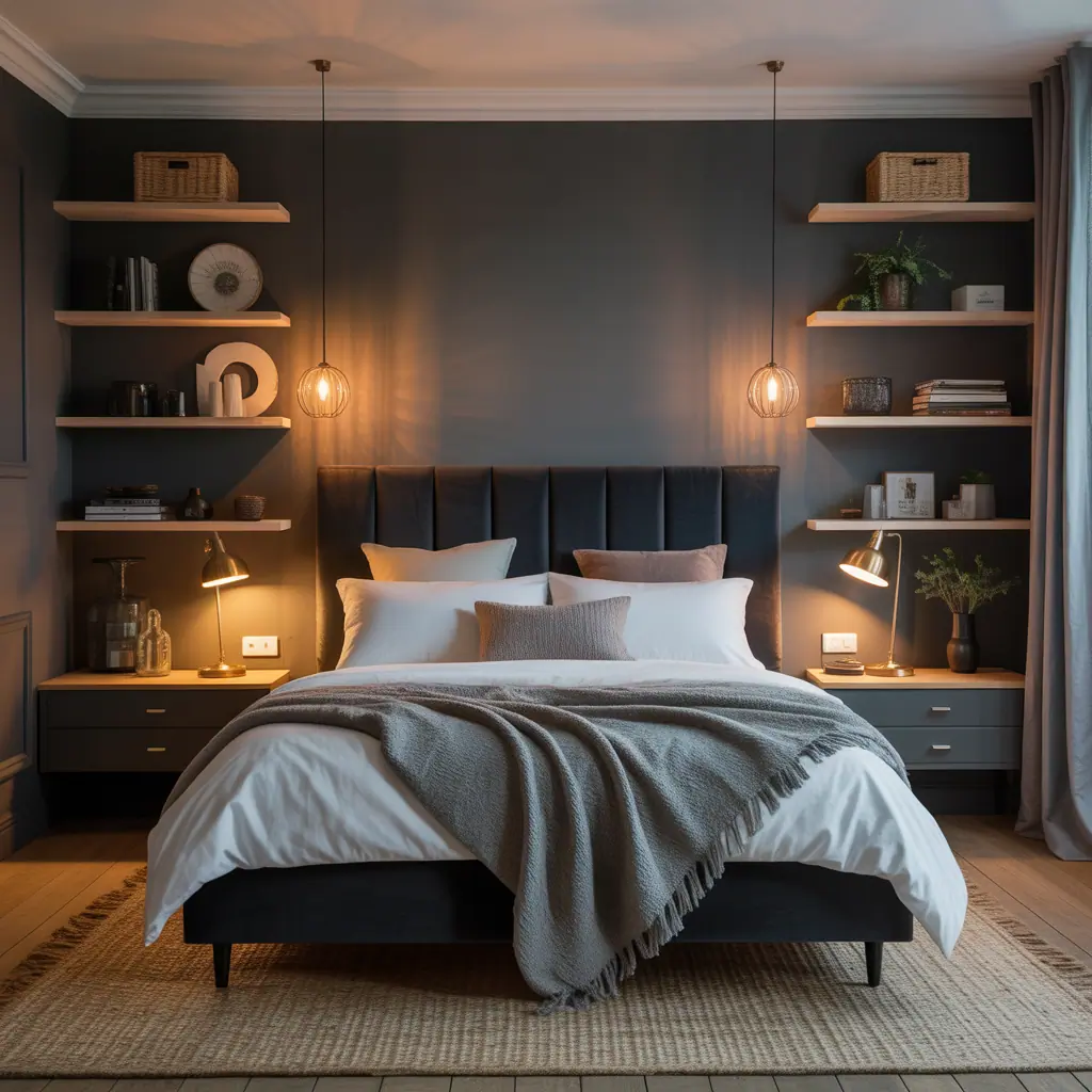 charcoal headboard dark grey bedroom ideas