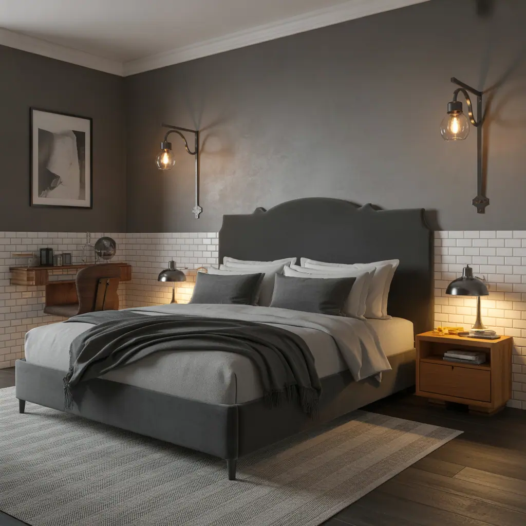 charcoal headboard dark grey bedroom ideas