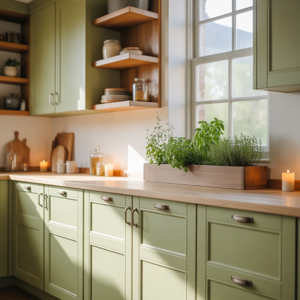 clary sage kitchen cabinets
