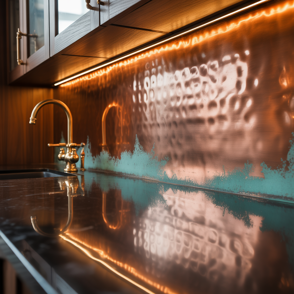 copper backsplash kitchen