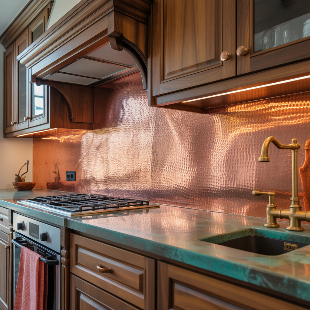 copper backsplash kitchen