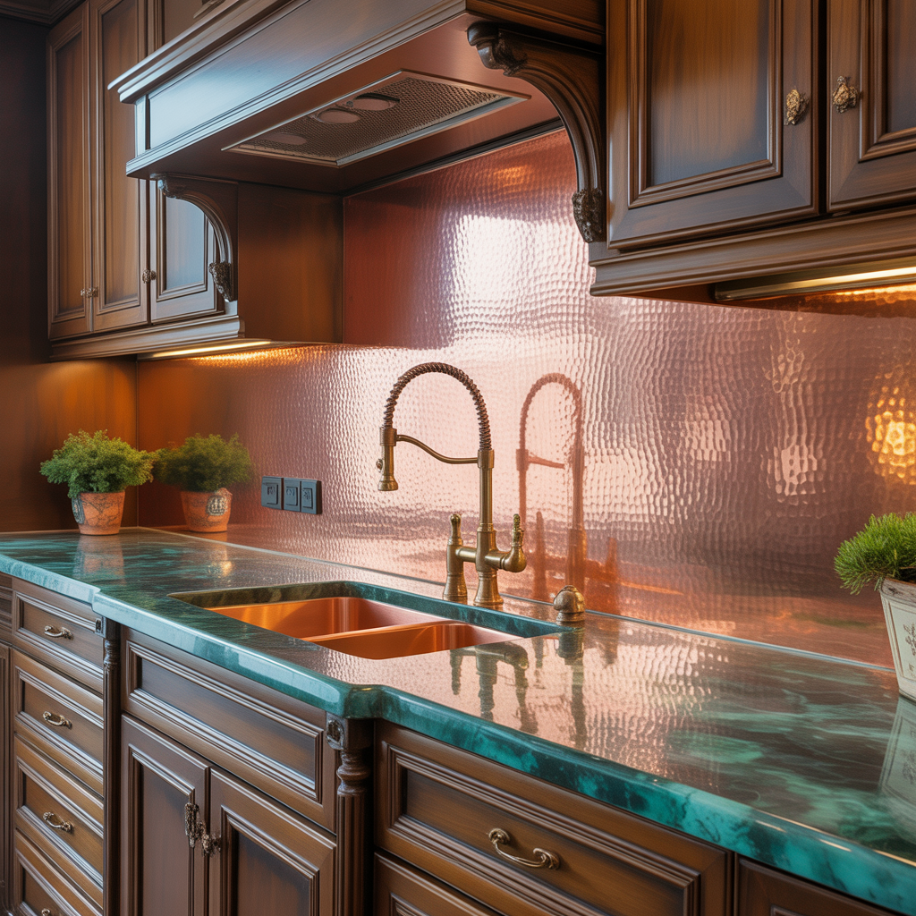 copper backsplash kitchen