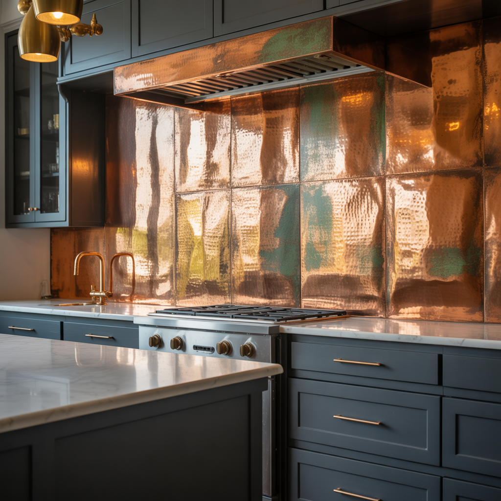 copper backsplash kitchen