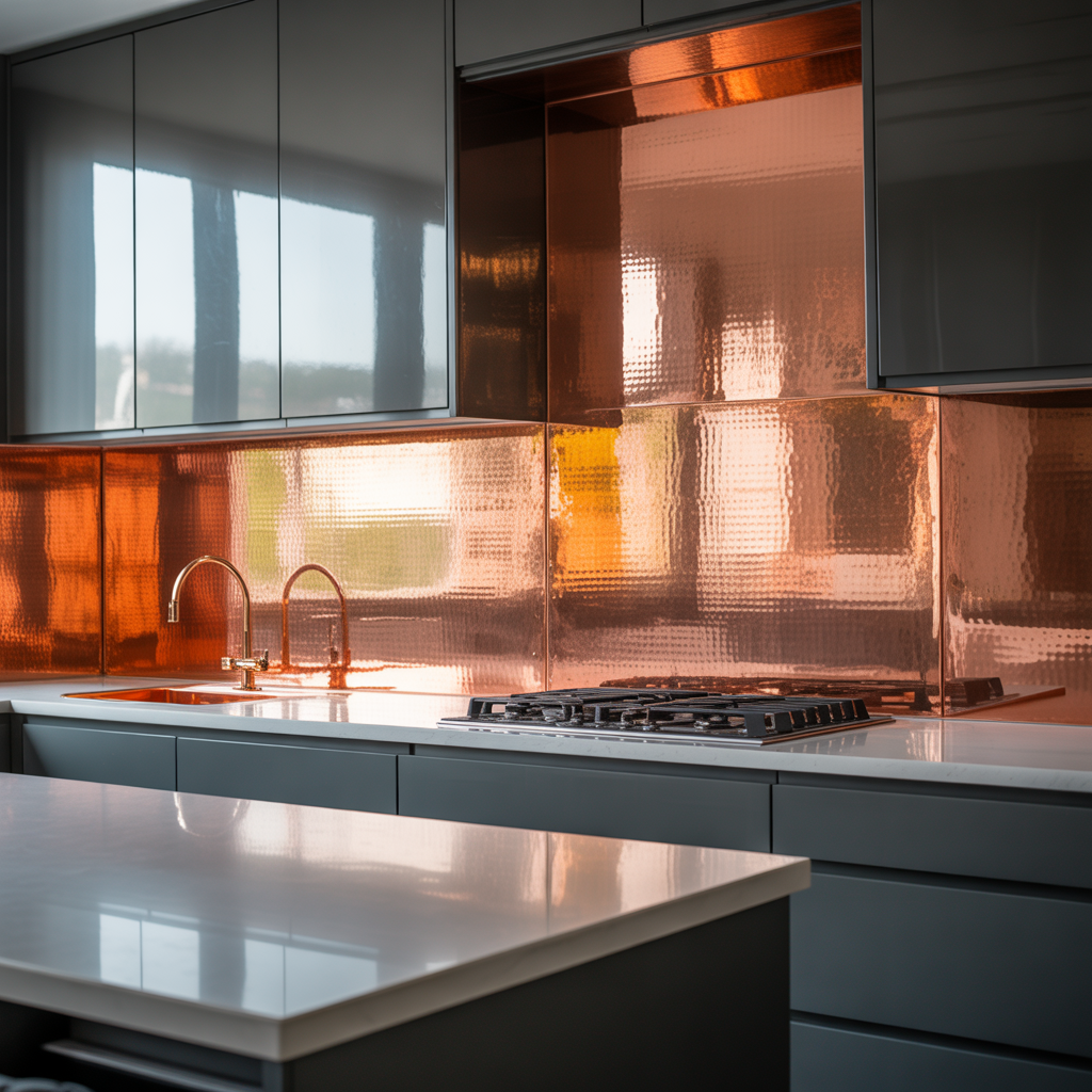copper backsplash kitchen