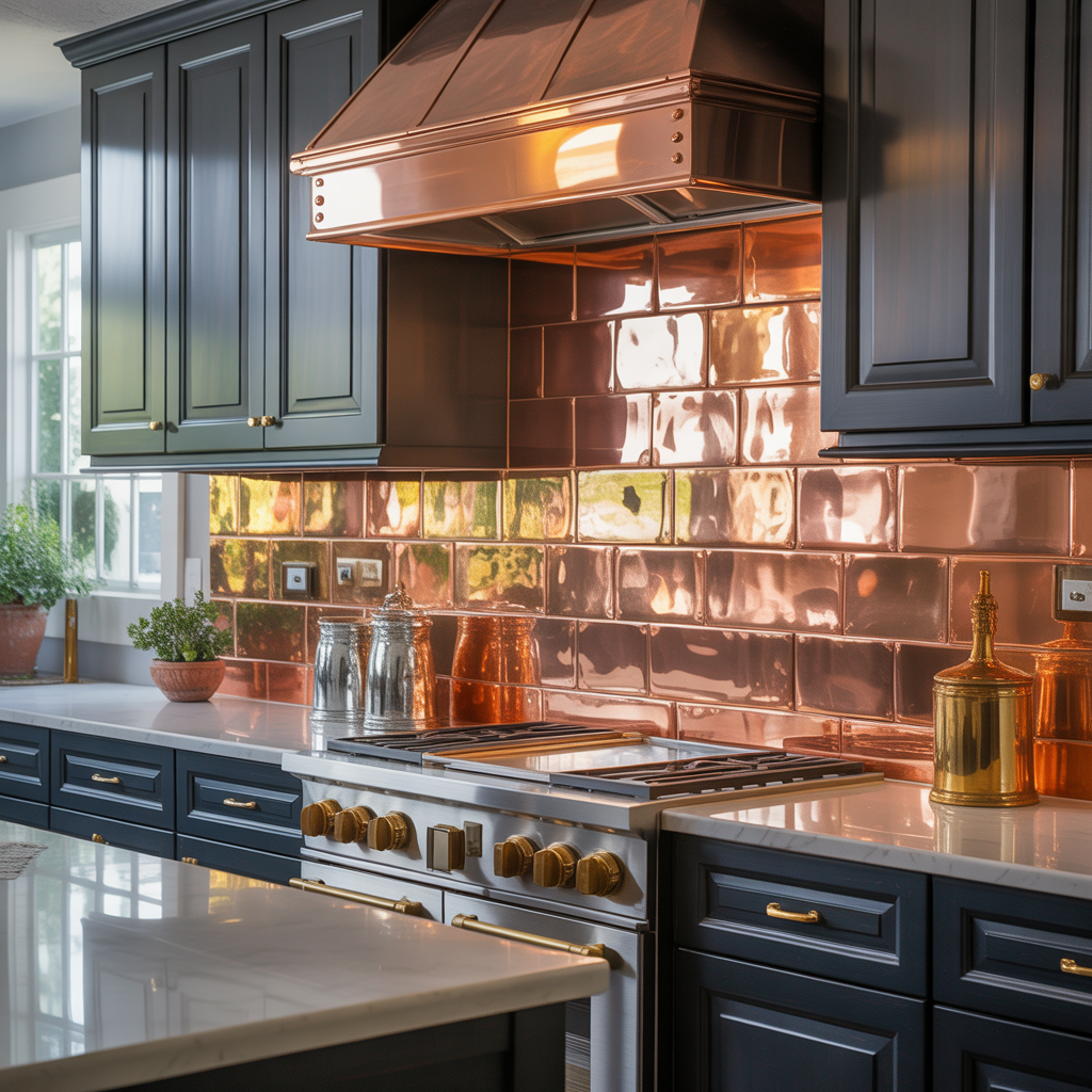 copper backsplash kitchen