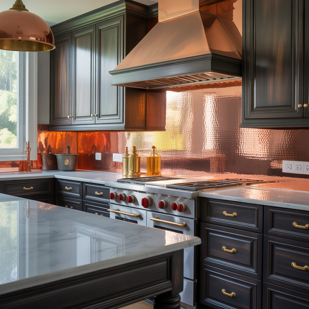copper backsplash kitchen