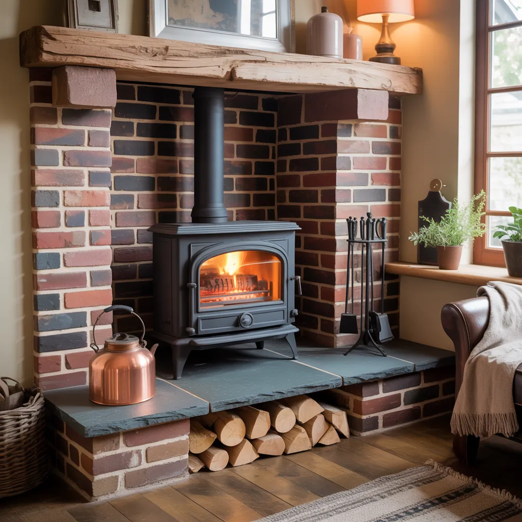 corner wood stove hearth design ideas