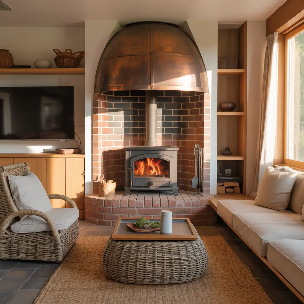corner wood stove hearth design ideas