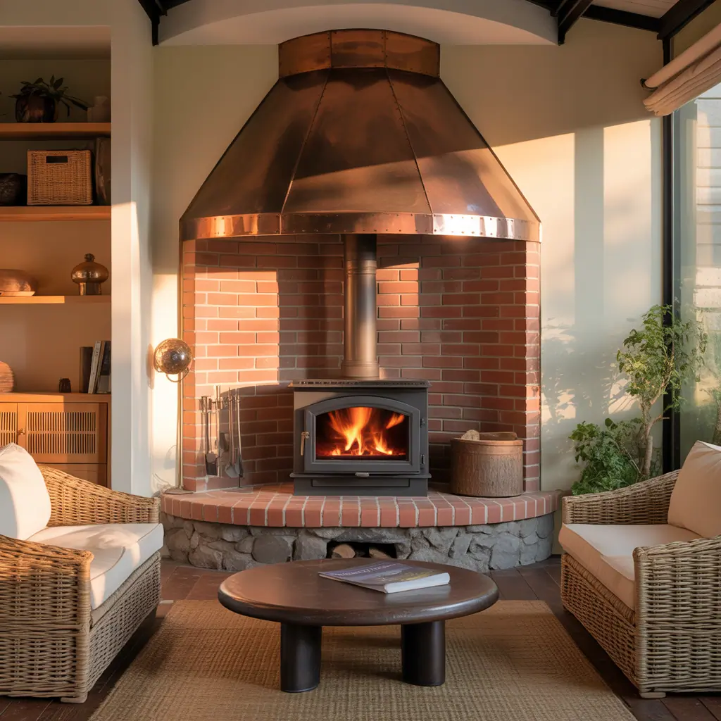 corner wood stove hearth design ideas
