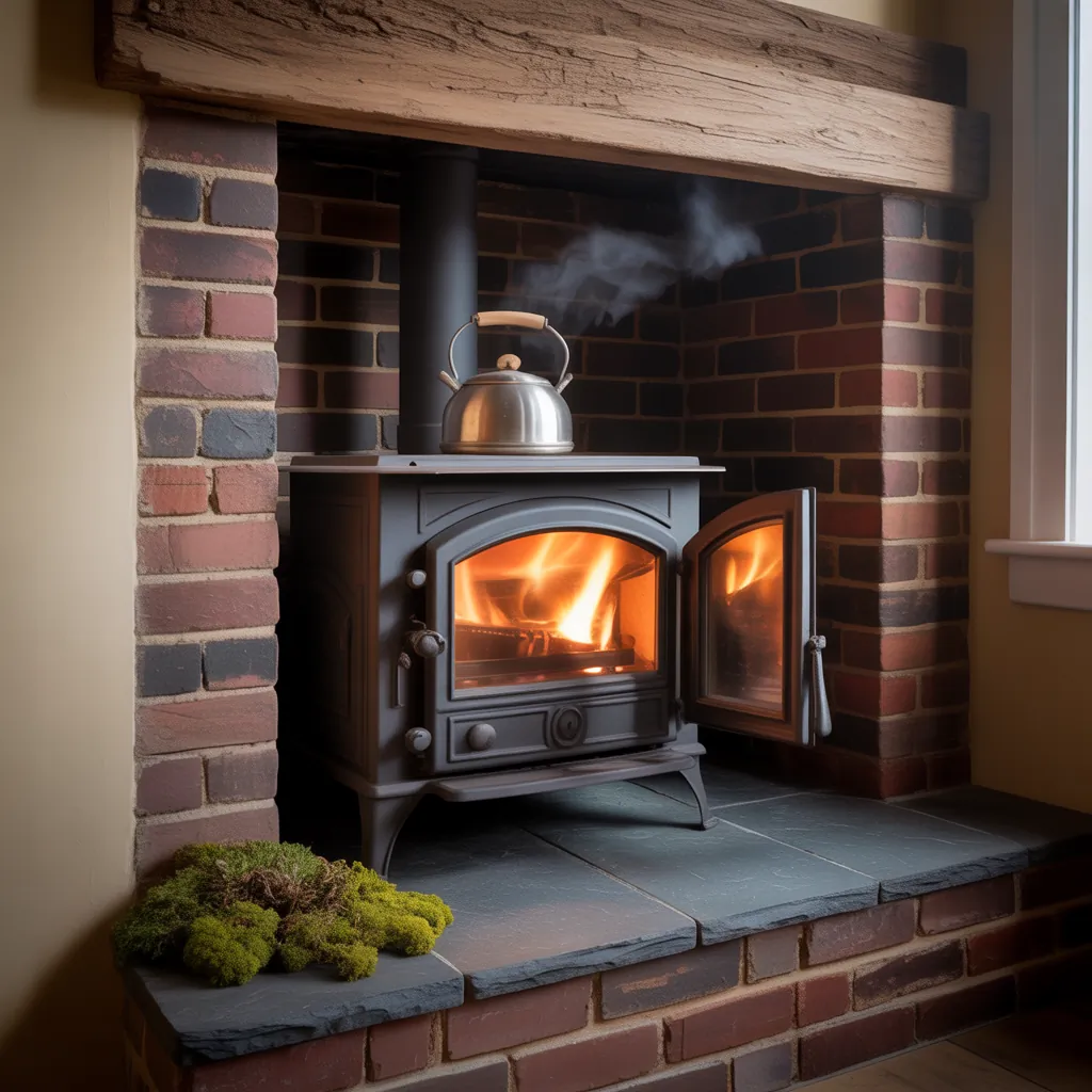 corner wood stove hearth design ideas