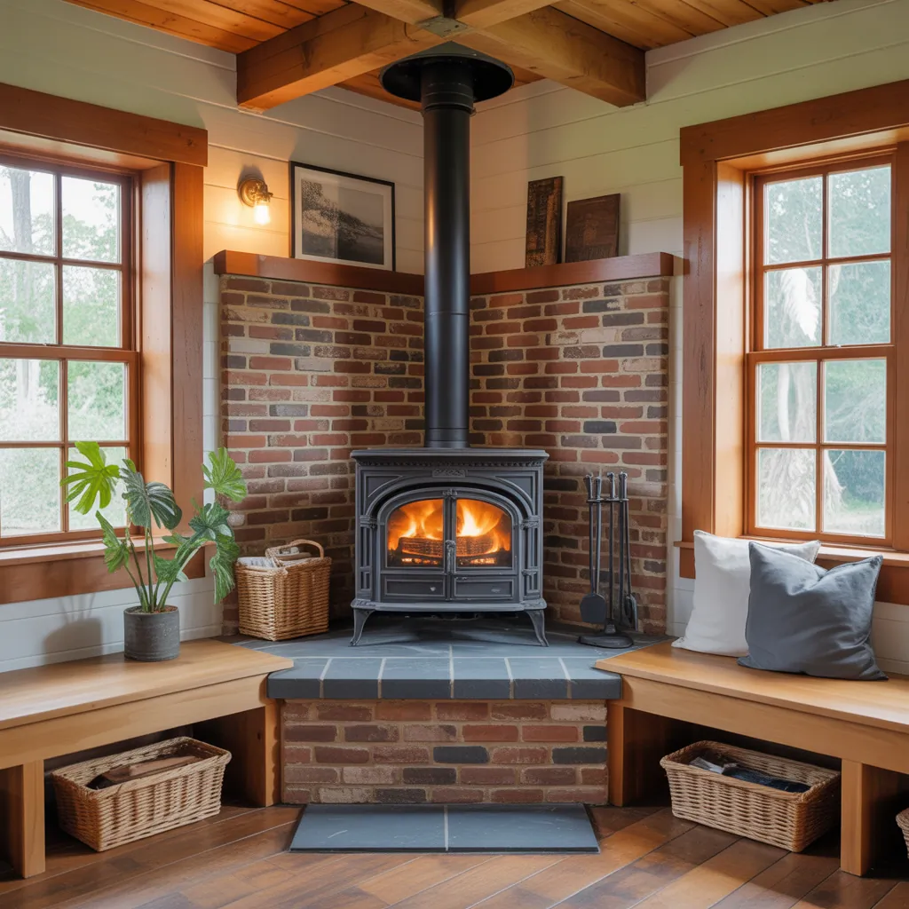 corner wood stove hearth design ideas