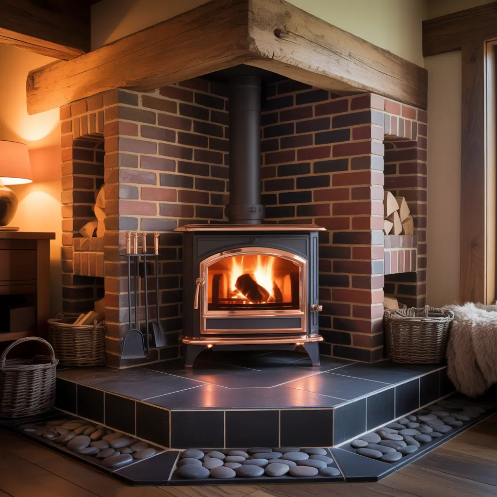 corner wood stove hearth design ideas