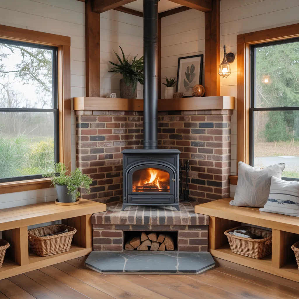 corner wood stove hearth design ideas