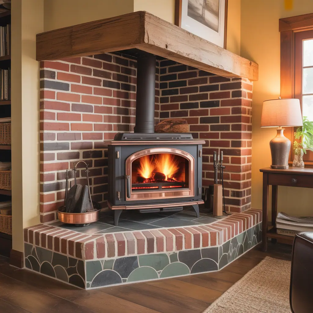 corner wood stove hearth design ideas