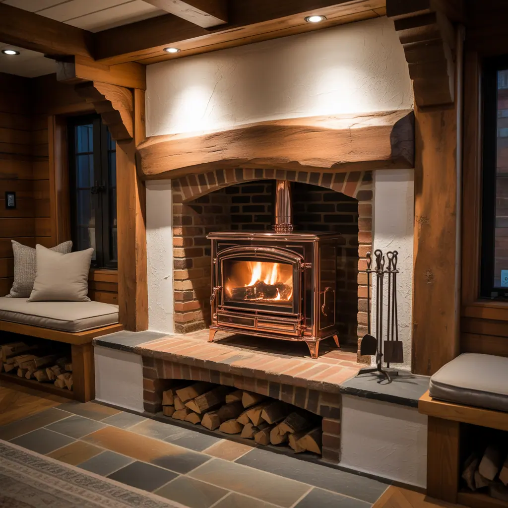 corner wood stove hearth design ideas