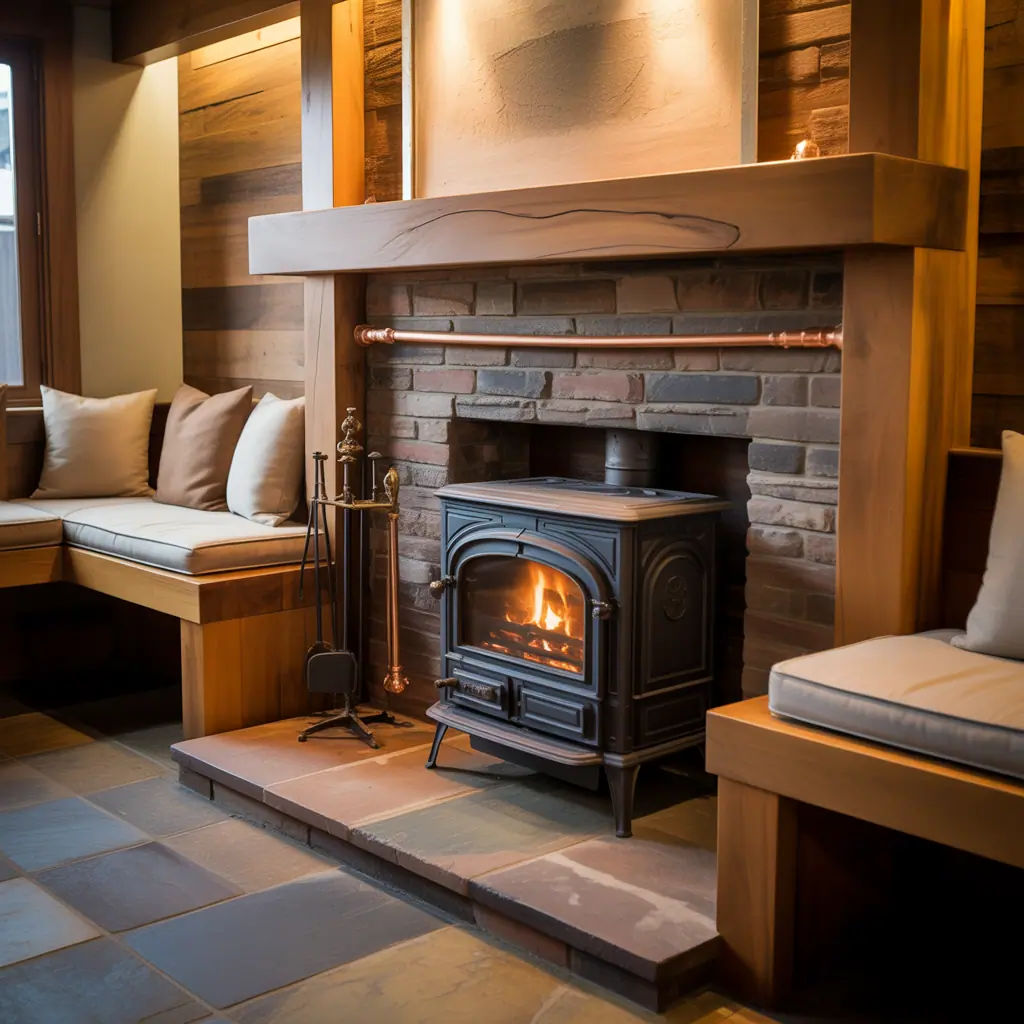 corner wood stove hearth design ideas