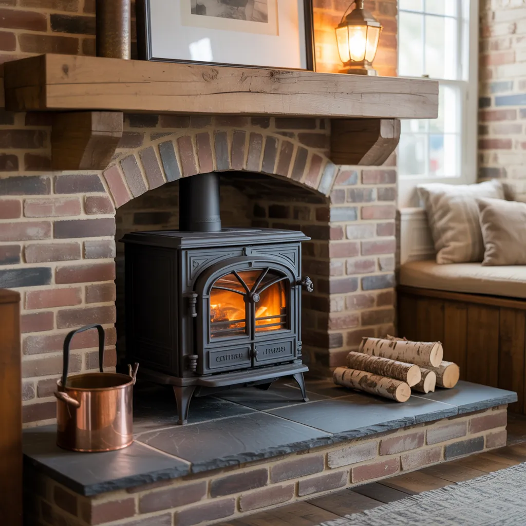 corner wood stove hearth design ideas