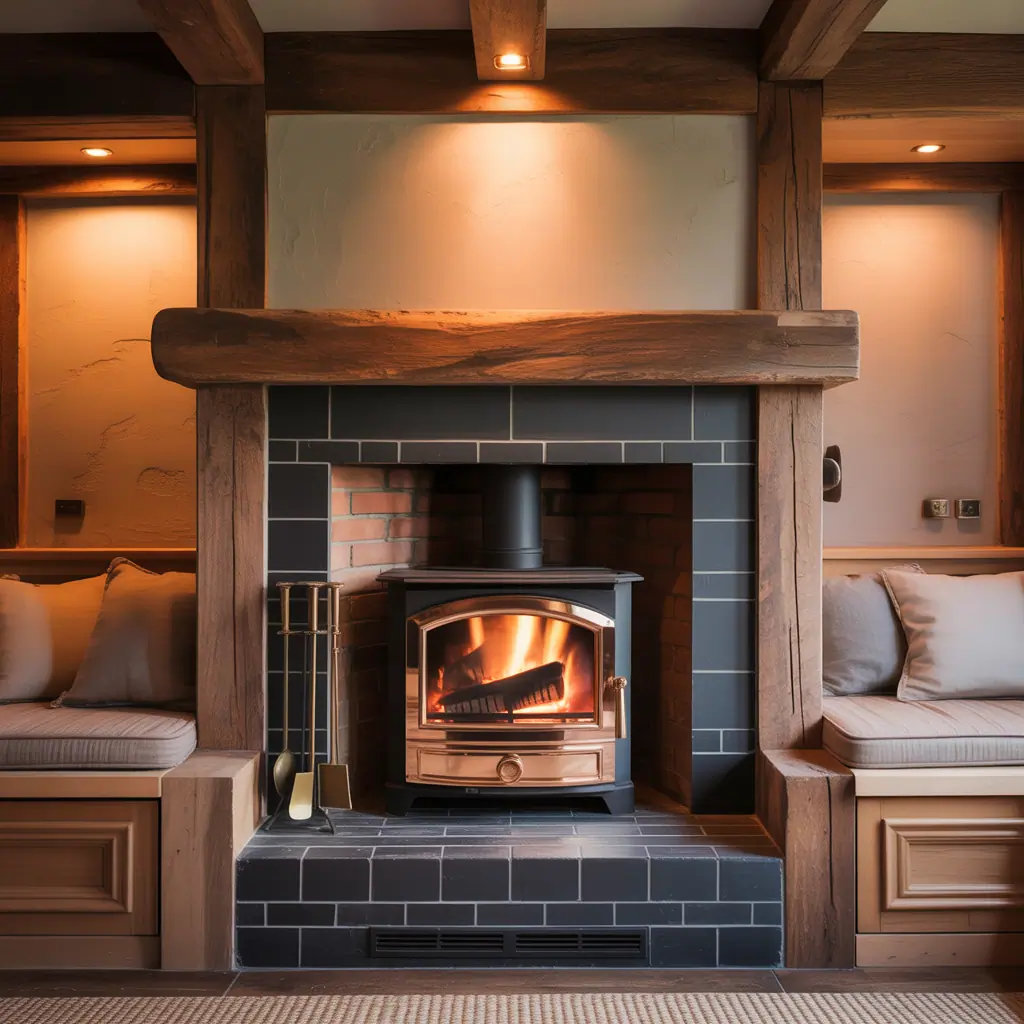 corner wood stove hearth design ideas