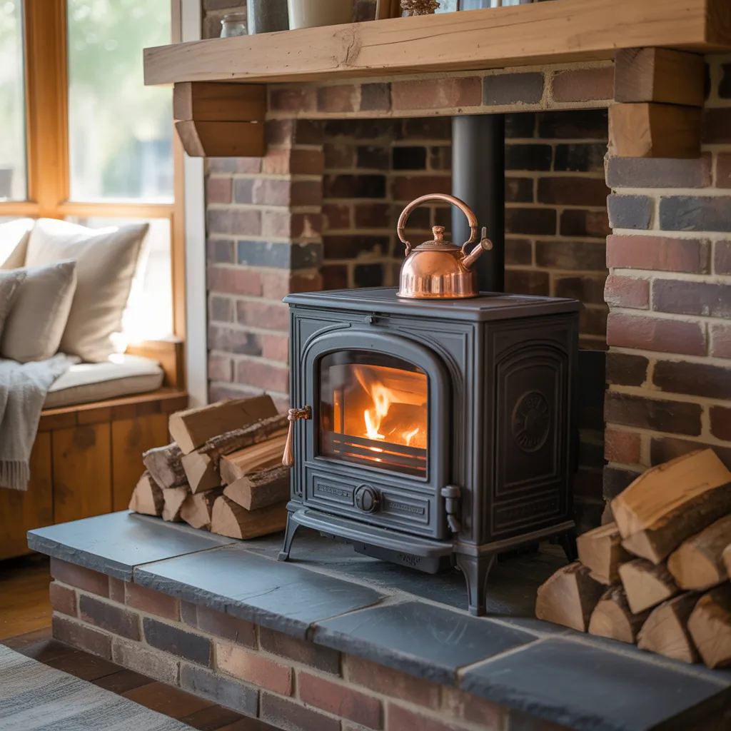corner wood stove hearth design ideas