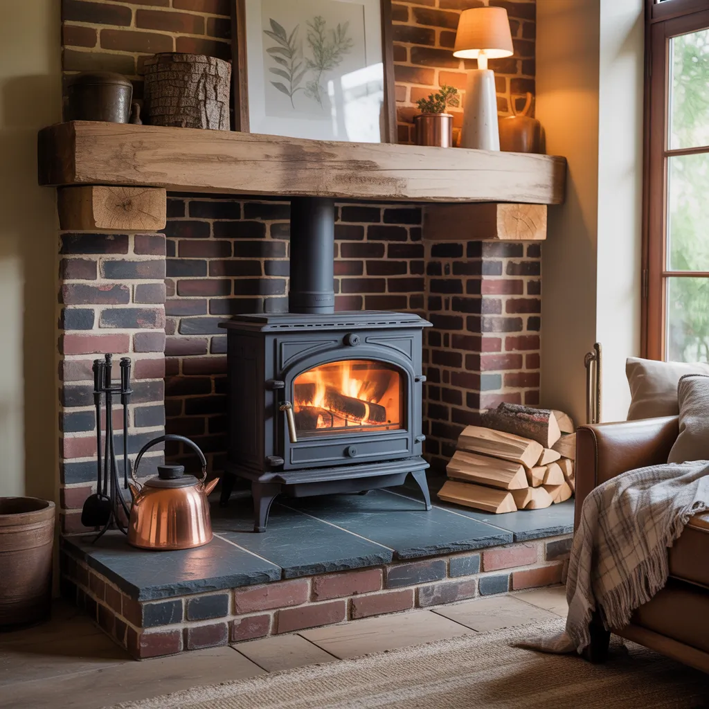 corner wood stove hearth design ideas