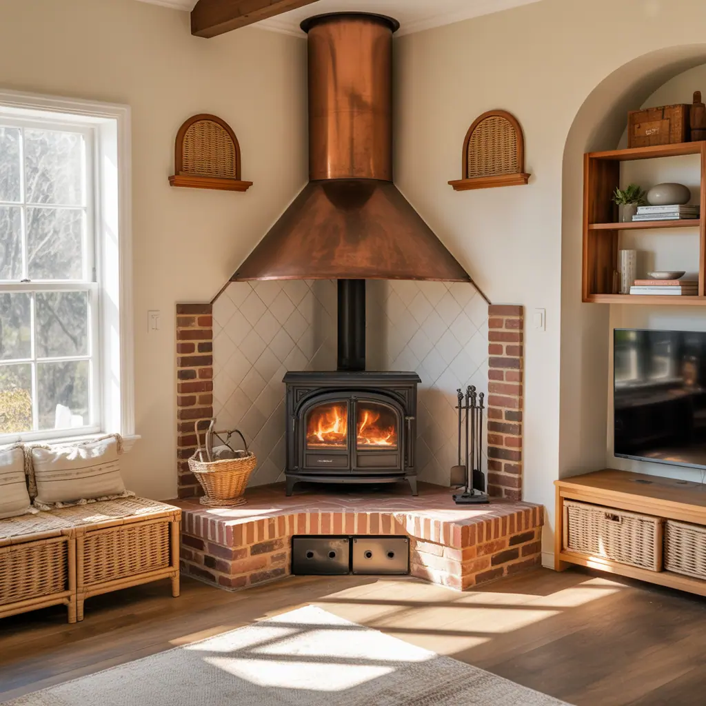corner wood stove hearth design ideas