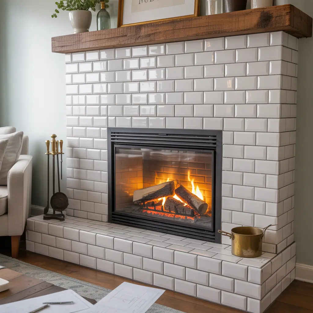 fireplace ideas subway tile