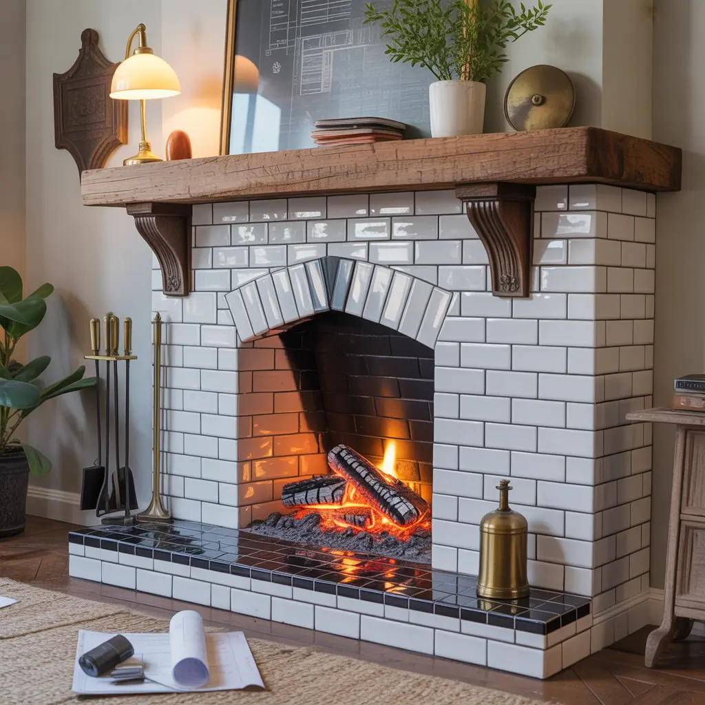 fireplace ideas subway tile