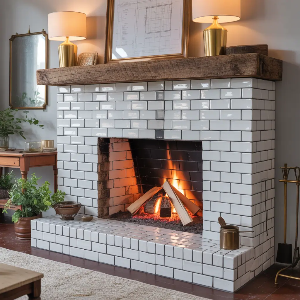 fireplace ideas subway tile