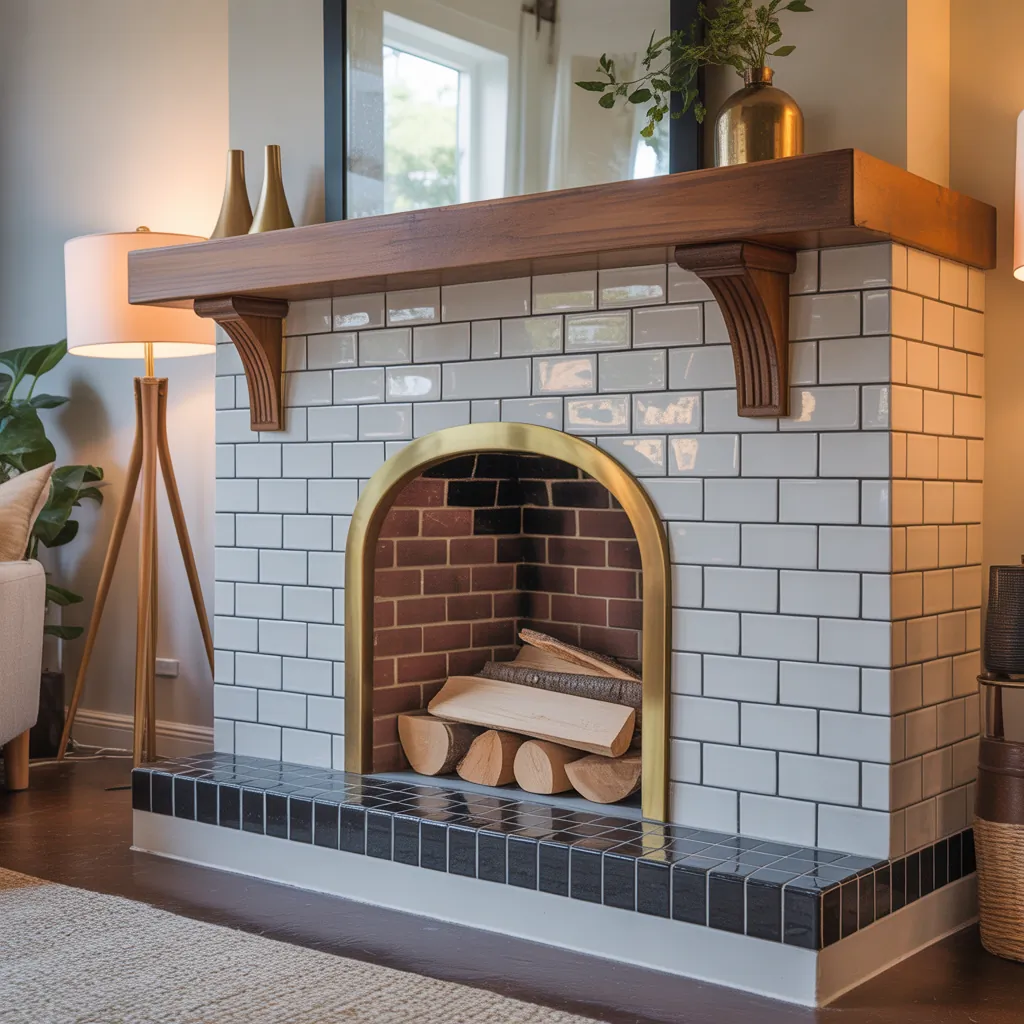 fireplace ideas subway tile