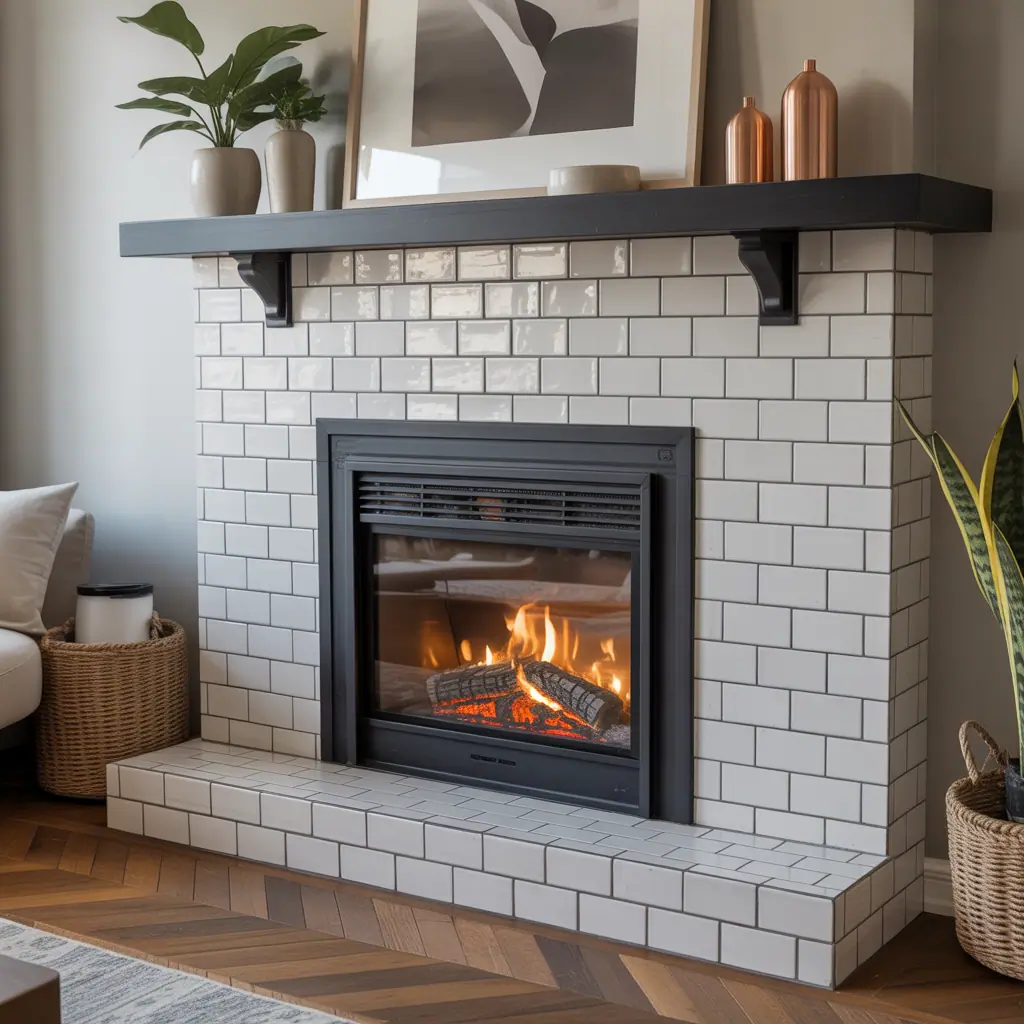 fireplace ideas subway tile
