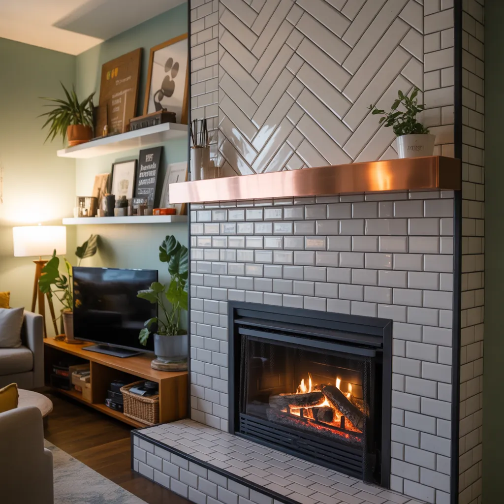 fireplace ideas subway tile
